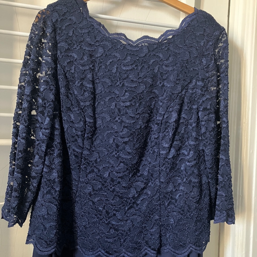 Alex Evenings Sequined Lace A-Line Dress, Navy Blue, 16W